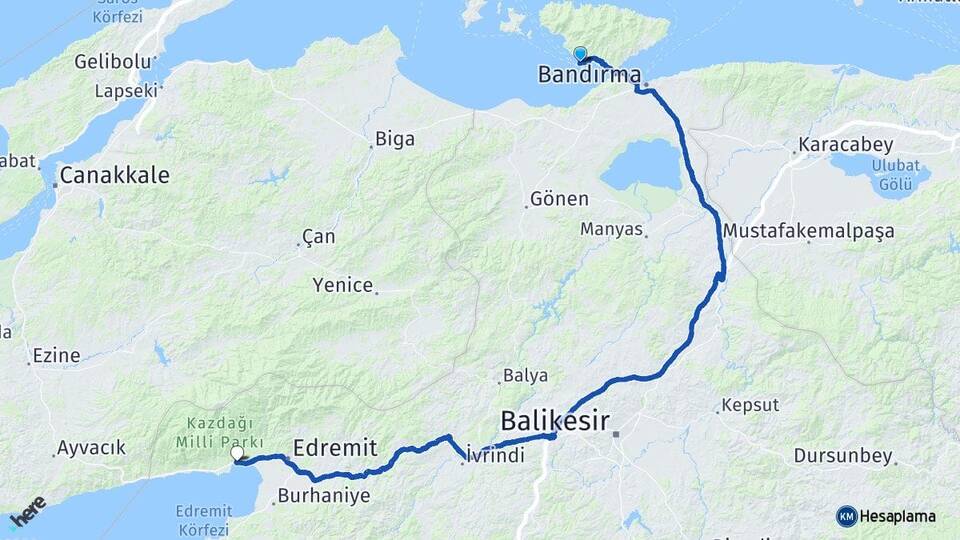 Balıkesir Erdek Güre Edremit Arası Kaç Km - Yol Haritası