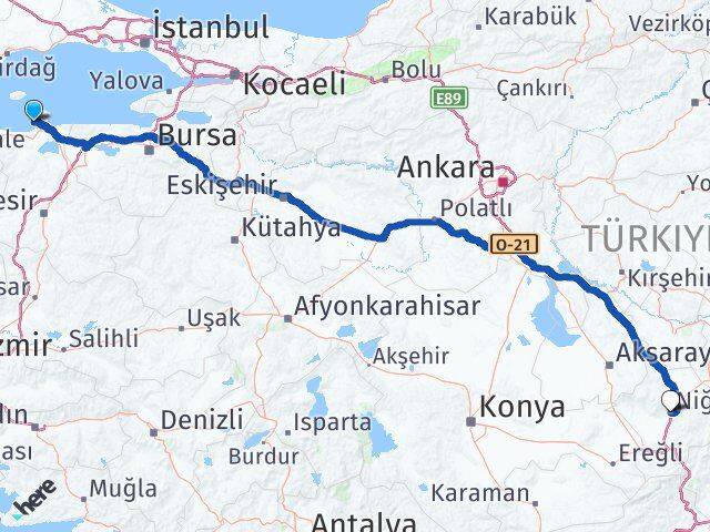 Balıkesir Erdek Niğde Arası Kaç Km - Yol Haritası