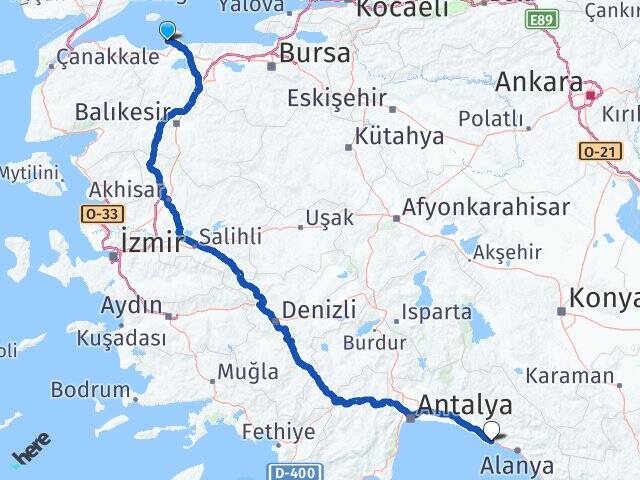 Balıkesir Erdek Okurcalar Alanya Antalya Arası Kaç Km - Yol Haritası