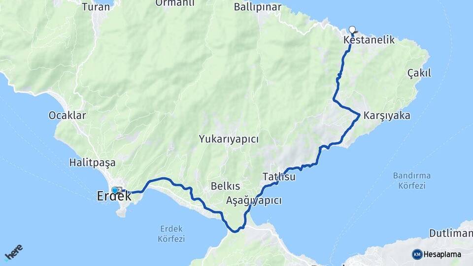Balıkesir Erdek Şahinburgaz Erdek Arası Kaç Km - Yol Haritası