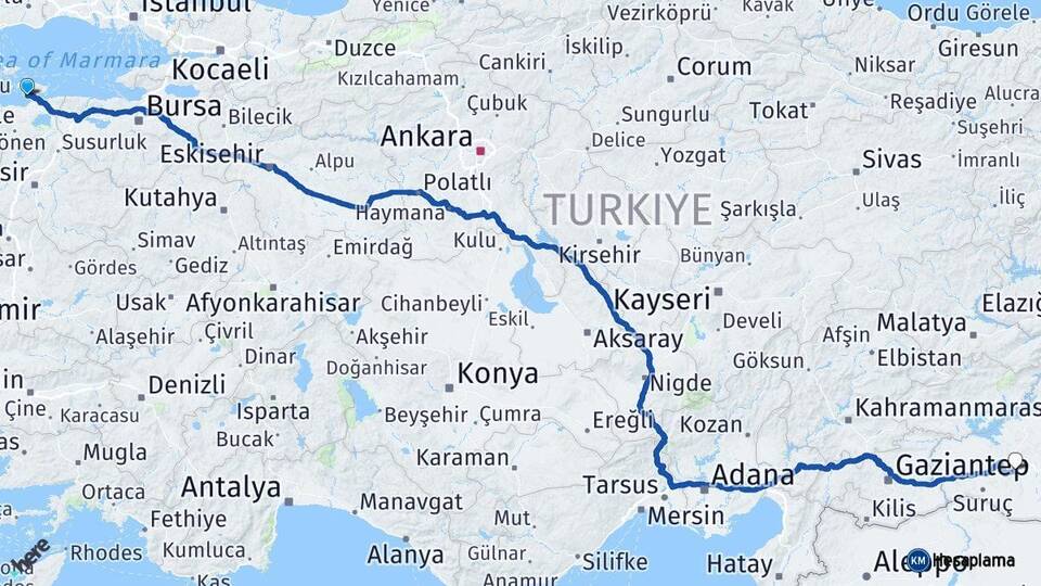 Balıkesir Erdek Şanlıurfa Arası Kaç Km - Yol Haritası