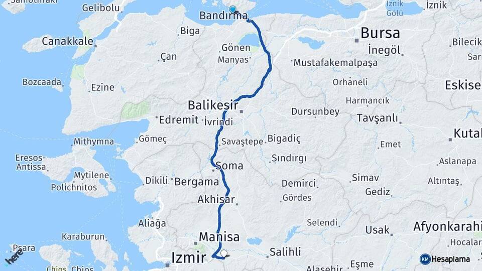 Balıkesir Erdek Turgutlu Manisa Arası Kaç Km - Yol Haritası
