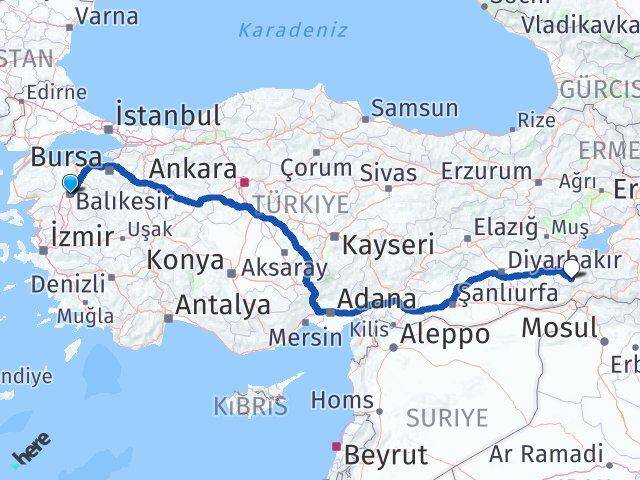 Balıkesir Eruh Siirt Arası Kaç Km - Yol Haritası