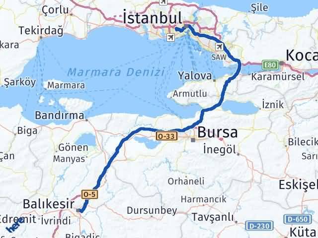 Balıkesir Esenler İstanbul Arası Kaç Km - Yol Haritası