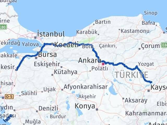 Balıkesir Felahiye Kayseri Arası Kaç Km - Yol Haritası