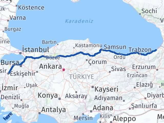 Balıkesir Fındıklı Rize Arası Kaç Km - Yol Haritası