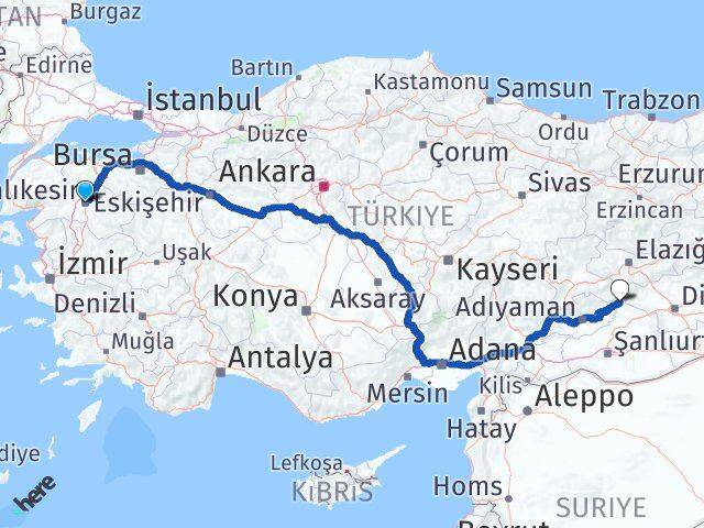 Balıkesir Gerger Adıyaman Arası Kaç Km - Yol Haritası