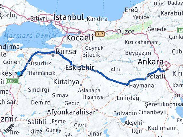 Balıkesir Gölbaşı Ankara Arası Kaç Km - Yol Haritası
