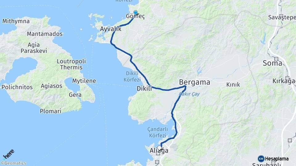 Balıkesir Gömeç Aliağa İzmir Arası Kaç Km - Yol Haritası