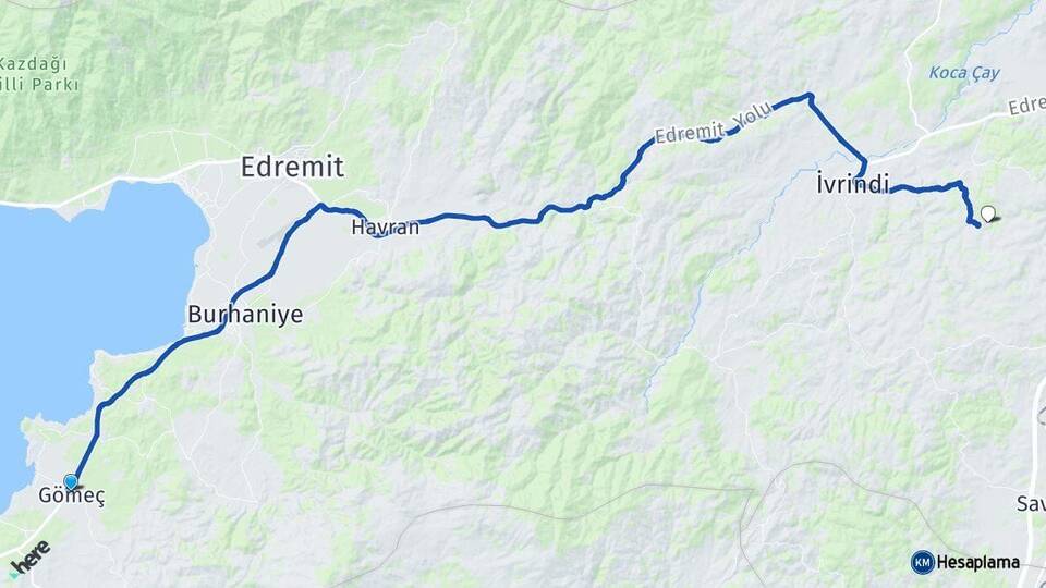 Balıkesir Gömeç Altıeylül Arası Kaç Km - Yol Haritası
