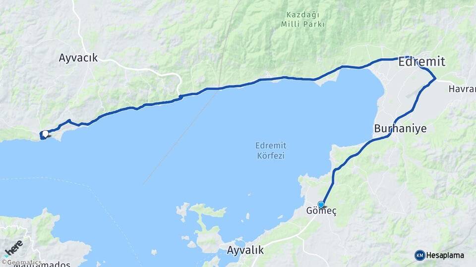 Balıkesir Gömeç Behram Ayvacık Çanakkale Arası Kaç Km - Yol Haritası