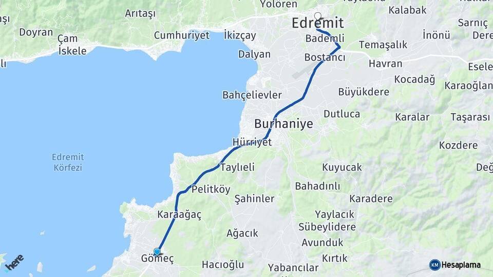 Balıkesir Gömeç Edremit Arası Kaç Km - Yol Haritası