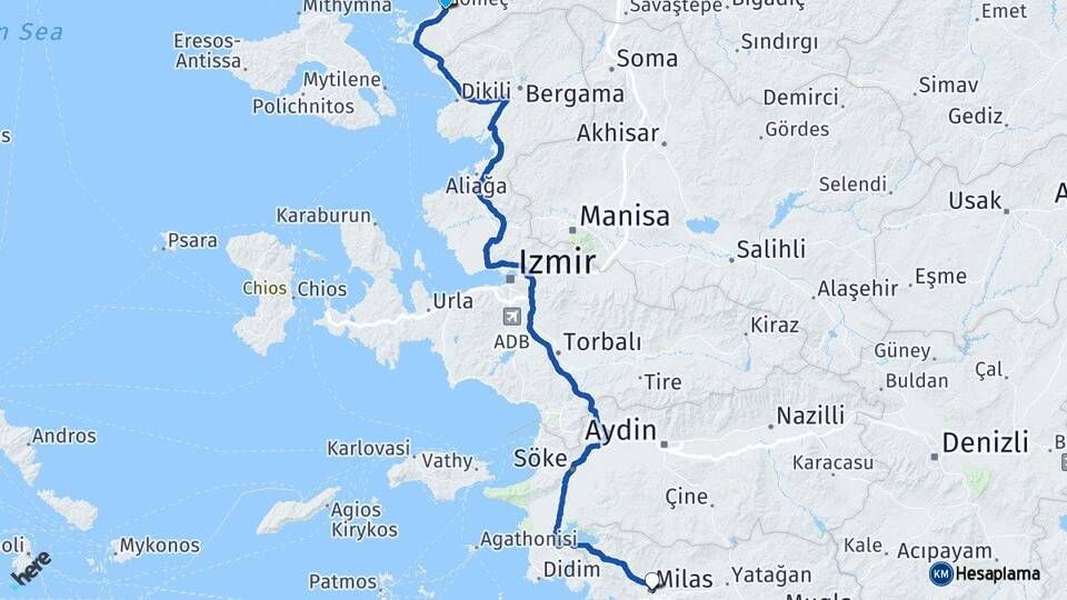 Balıkesir Gömeç Milas Muğla Arası Kaç Km - Yol Haritası