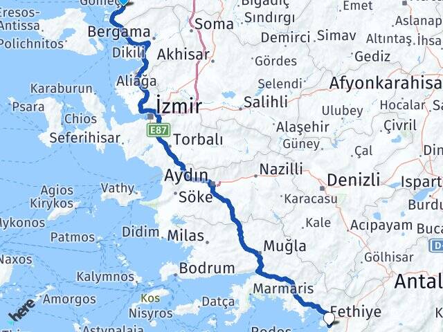 Balıkesir Gömeç Ölüdeniz Fethiye Muğla Arası Kaç Km - Yol Haritası
