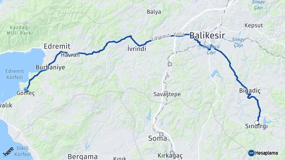 Balıkesir Gömeç Sındırgı Arası Kaç Km - Yol Haritası