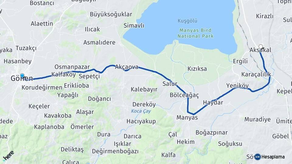 Balıkesir Gönen Aksakal Bandırma Arası Kaç Km - Yol Haritası