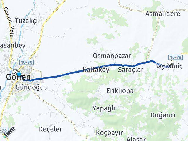 Balıkesir Gönen Bayramiç Gönen Arası Kaç Km - Yol Haritası