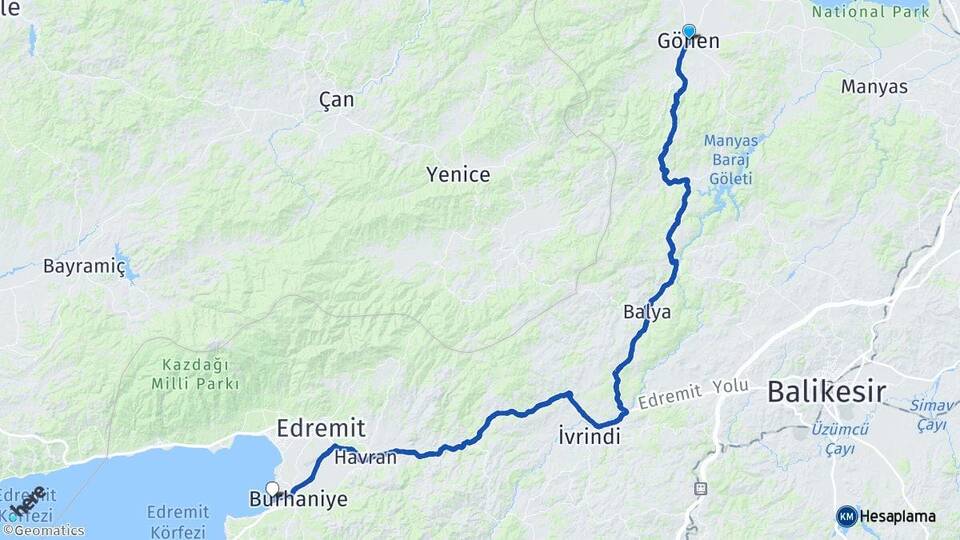 Balıkesir Gönen Ören Burhaniye Arası Kaç Km - Yol Haritası