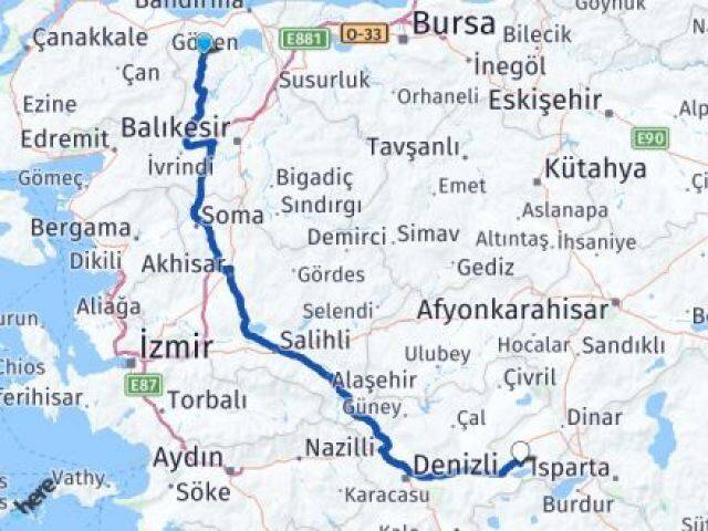 Balıkesir Gönen Yüreğil Dazkırı Afyonkarahisar Arası Kaç Km - Yol Haritası