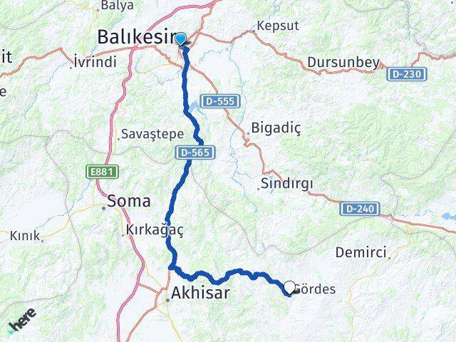 Balıkesir Gördes Manisa Arası Kaç Km - Yol Haritası