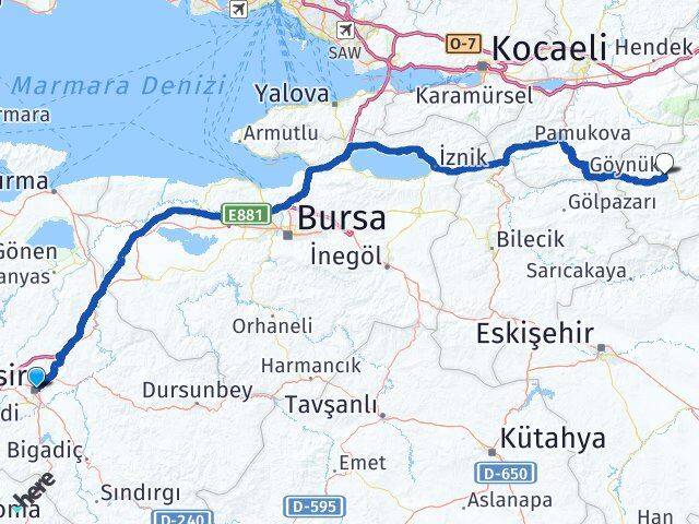 Balıkesir Göynük Bolu Arası Kaç Km - Yol Haritası
