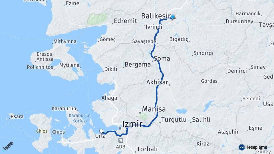 Balıkesir Güzelbahçe İzmir Arası Kaç Km - Yol Haritası