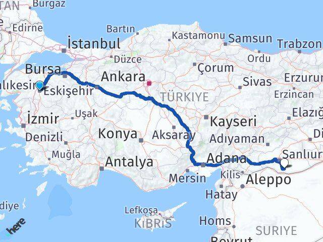 Balıkesir Harran Şanlıurfa Arası Kaç Km - Yol Haritası