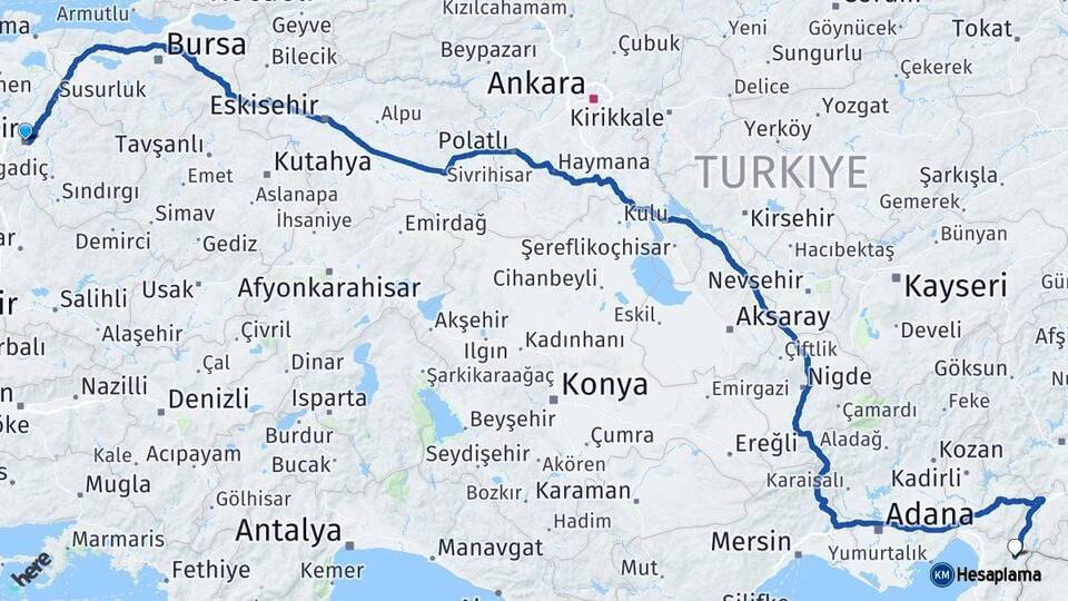 Balıkesir Hassa Hatay Arası Kaç Km - Yol Haritası