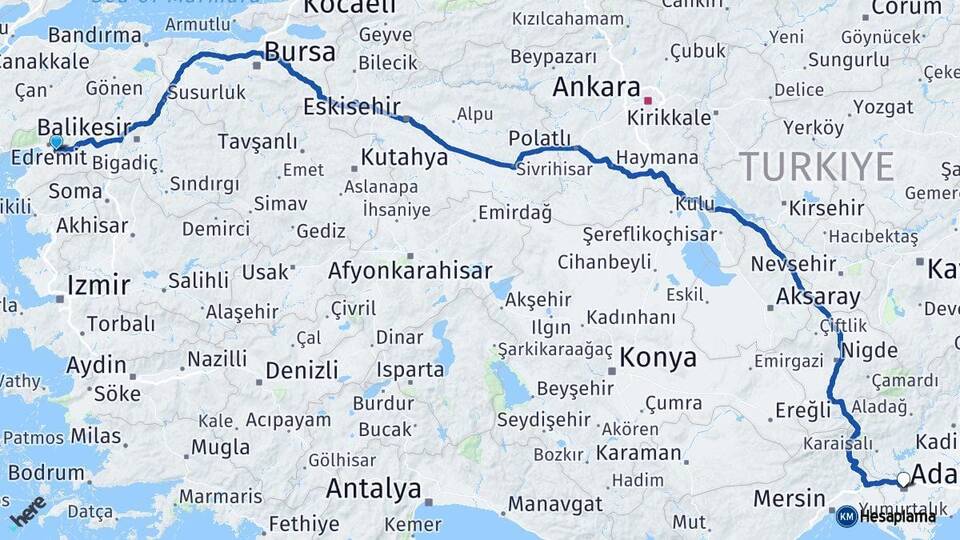 Balıkesir Havran Adana Arası Kaç Km - Yol Haritası