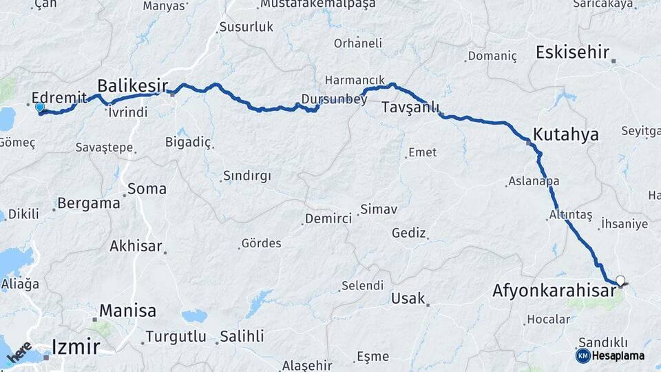 Balıkesir Havran Afyonkarahisar Arası Kaç Km - Yol Haritası