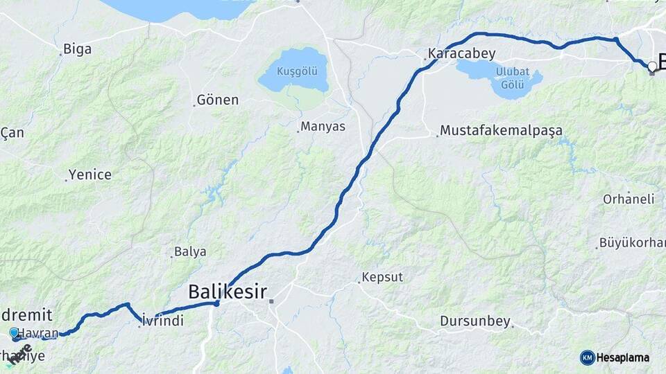 Balıkesir Havran Bursa Arası Kaç Km - Yol Haritası