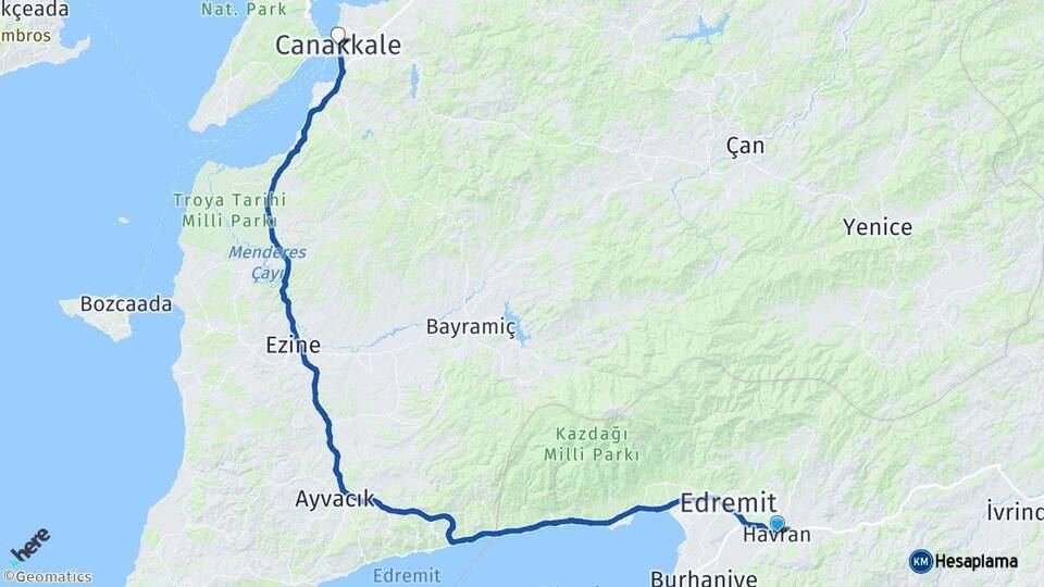 Balıkesir Havran Çanakkale Arası Kaç Km - Yol Haritası