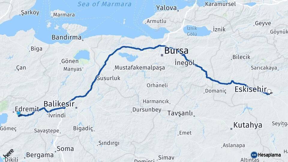 Balıkesir Havran Eskişehir Arası Kaç Km - Yol Haritası