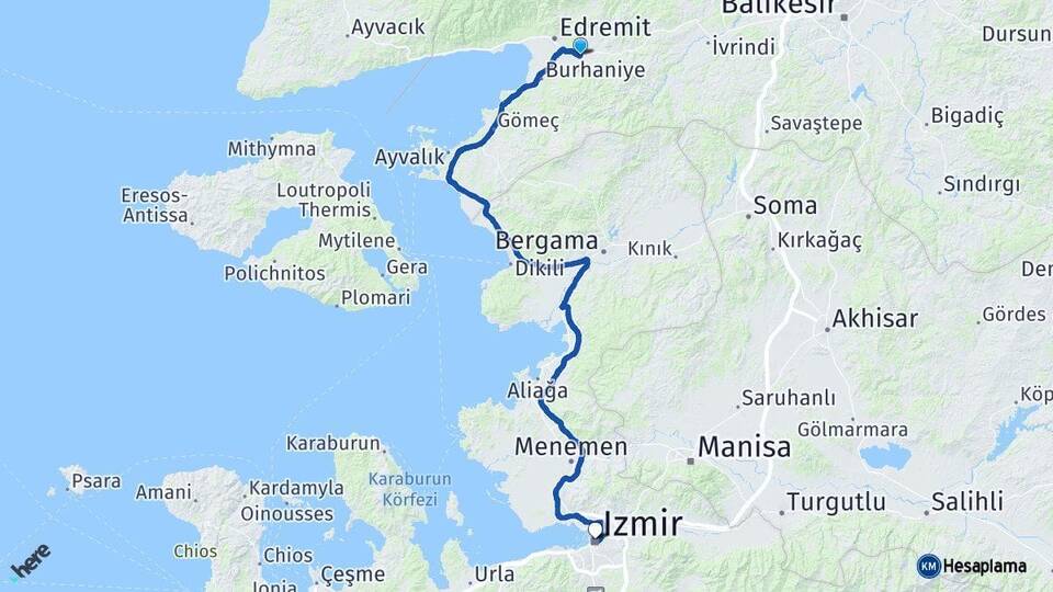 Balıkesir Havran İzmir Arası Kaç Km - Yol Haritası