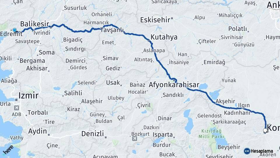 Balıkesir Havran Konya Arası Kaç Km - Yol Haritası