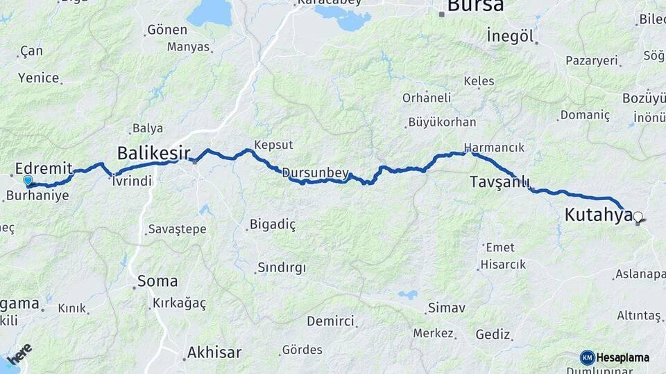 Balıkesir Havran Kütahya Arası Kaç Km - Yol Haritası
