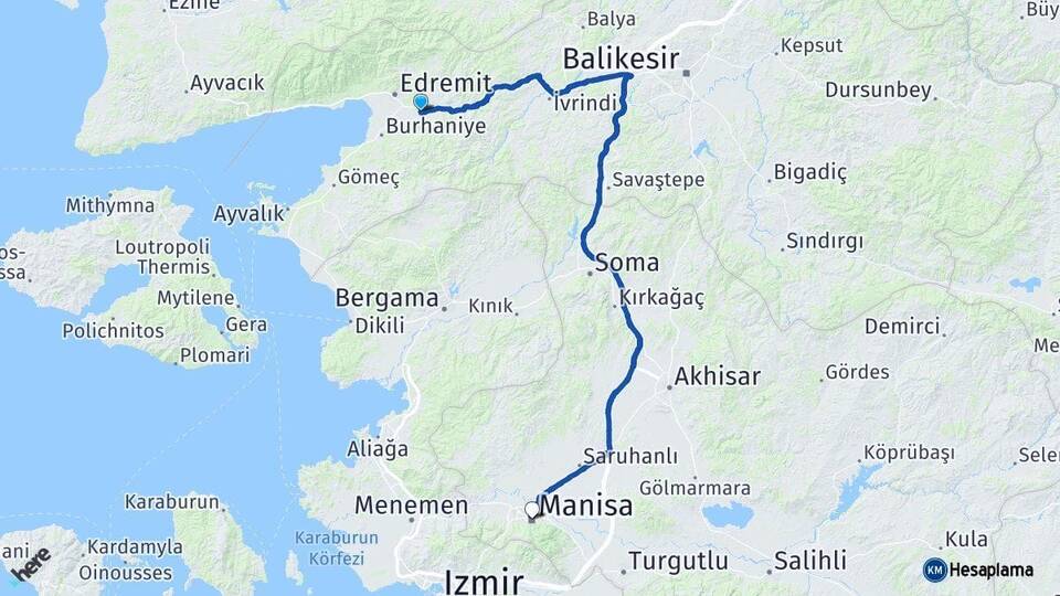 Balıkesir Havran Manisa Arası Kaç Km - Yol Haritası