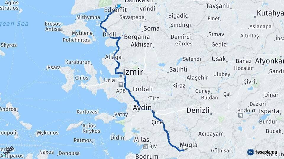 Balıkesir Havran Muğla Arası Kaç Km - Yol Haritası