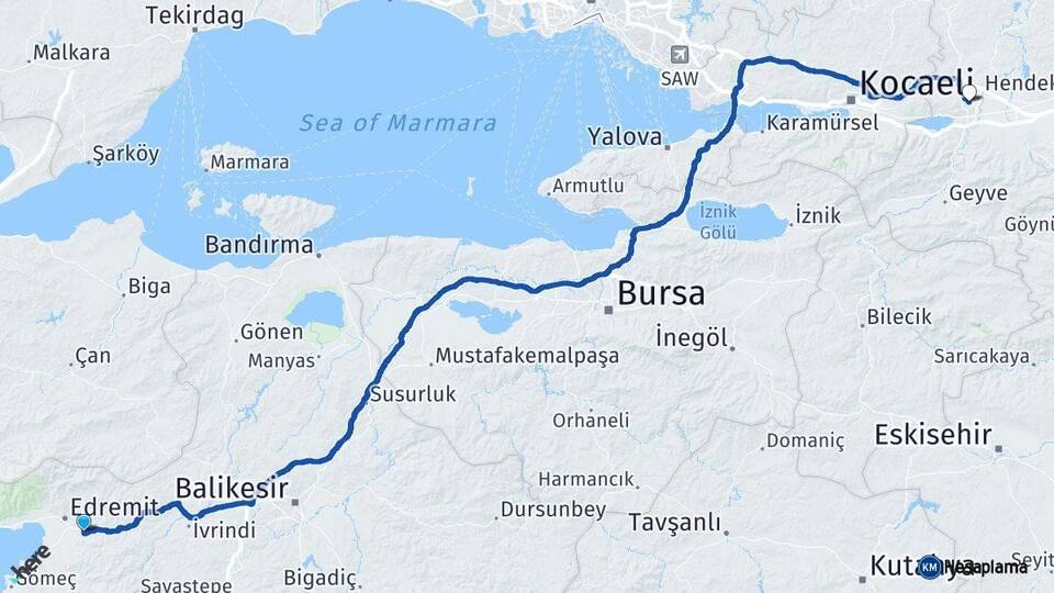 Balıkesir Havran Sakarya Arası Kaç Km - Yol Haritası