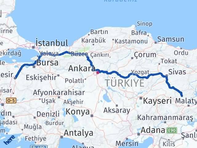 Balıkesir Hekimhan Malatya Arası Kaç Km - Yol Haritası