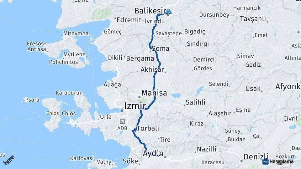 Balıkesir İncirliova Aydın Arası Kaç Km - Yol Haritası