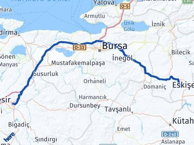 Balıkesir İnönü Eskişehir Arası Kaç Km - Yol Haritası
