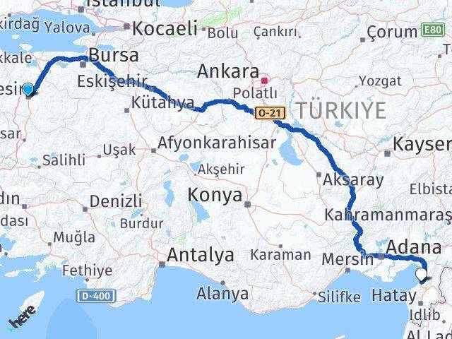 Balıkesir İskenderun Hatay Arası Kaç Km - Yol Haritası