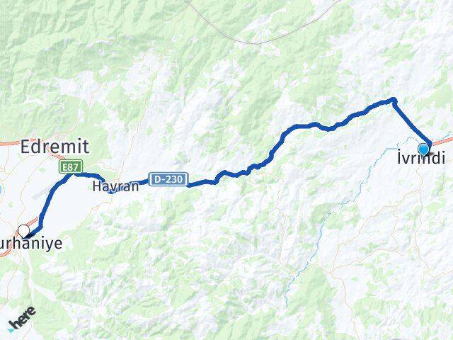 Balıkesir İvrindi Burhaniye Arası Kaç Km - Yol Haritası