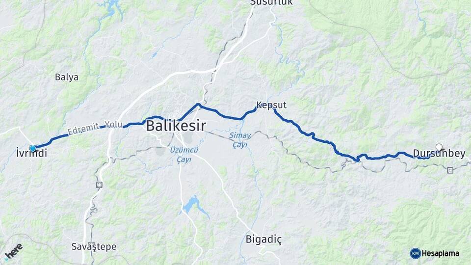 Balıkesir İvrindi Dursunbey Arası Kaç Km - Yol Haritası