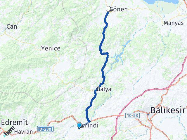 Balıkesir İvrindi Gönen Arası Kaç Km - Yol Haritası