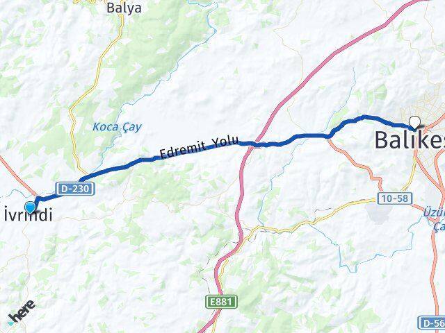 Balıkesir İvrindi Karesi Arası Kaç Km - Yol Haritası