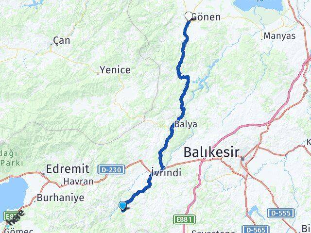Balıkesir İvrindi Korucu Gönen Arası Kaç Km - Yol Haritası