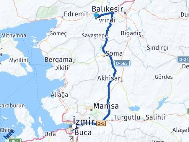 Balıkesir İvrindi Şirinkapı Buca İzmir Arası Kaç Km - Yol Haritası