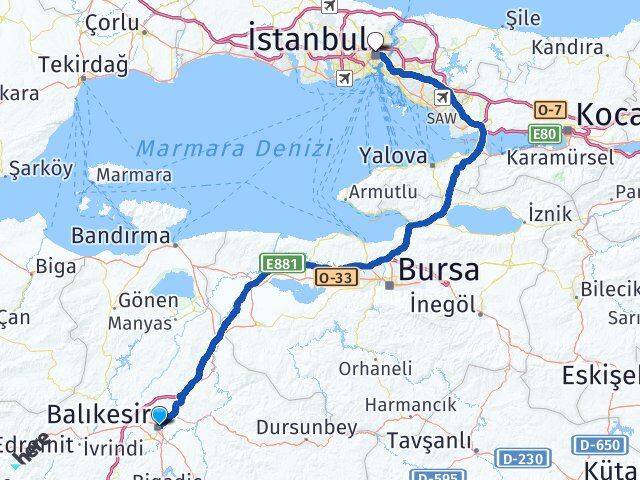 Balıkesir Kağıthane İstanbul Arası Kaç Km - Yol Haritası